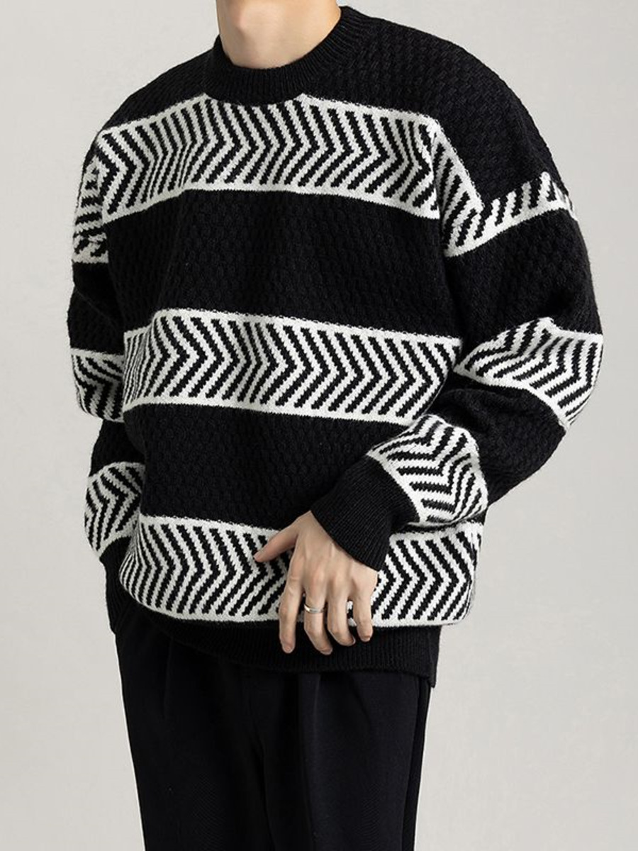 Winter Clothing Hong Kong - Casual luźne paski sweter sweter kontrastujące